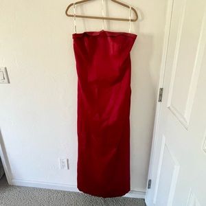 Davids bridal rose red strapless bridesmaids dress
